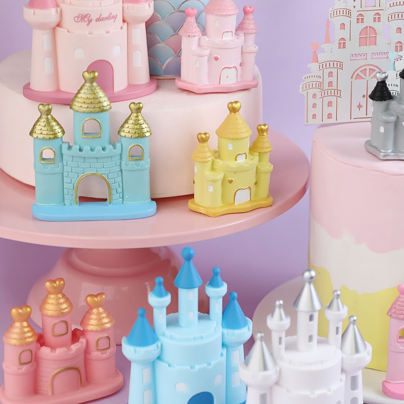 Phụ kiện cắm trang trí bánh kem/ bánh cupcake hình lâu đài hoạt hình 3D