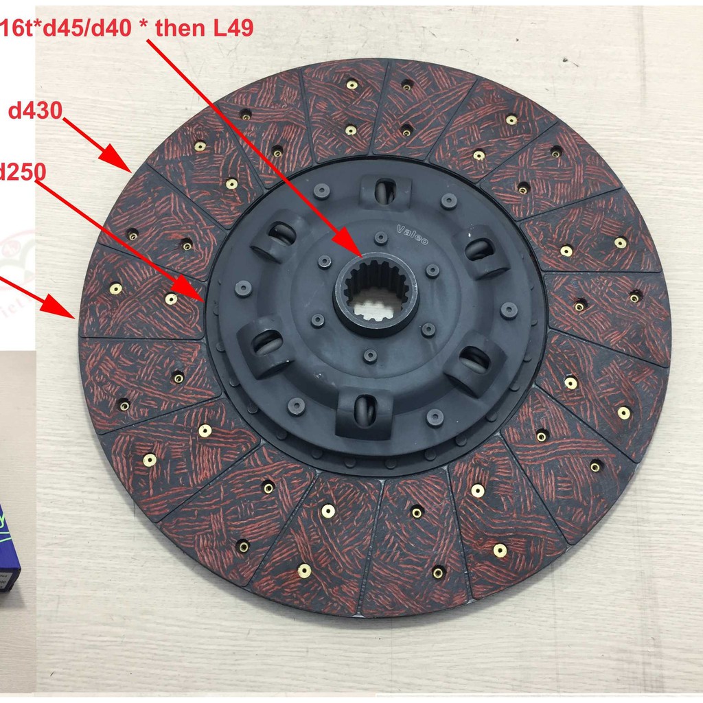 Lá côn (đĩa ly hợp) Đường kính ngoài 430mm, trong 250mm, 16 rơ nia, óc:45 mm, 6 lò xo kép kín