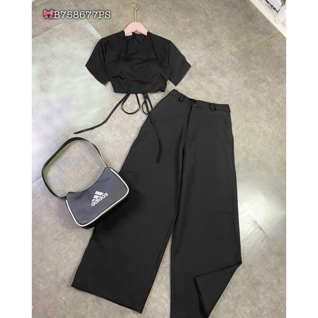 Sét áo cột eo quần ống rộng Bigsize 55kg Đến 100kg (L/XL/XXL)