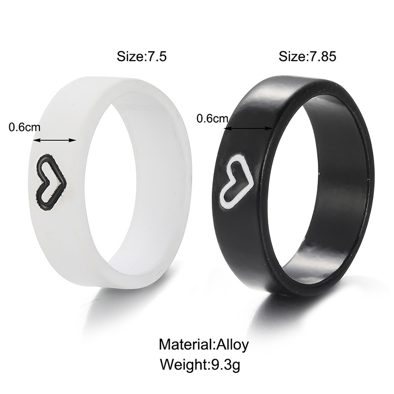 Set 2 Nhẫn Đôi Màu Trắng Đen Tương Phản Đơn Giản Cá Tính