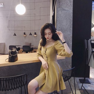 Đầm vintage tay phồng tà xòe
