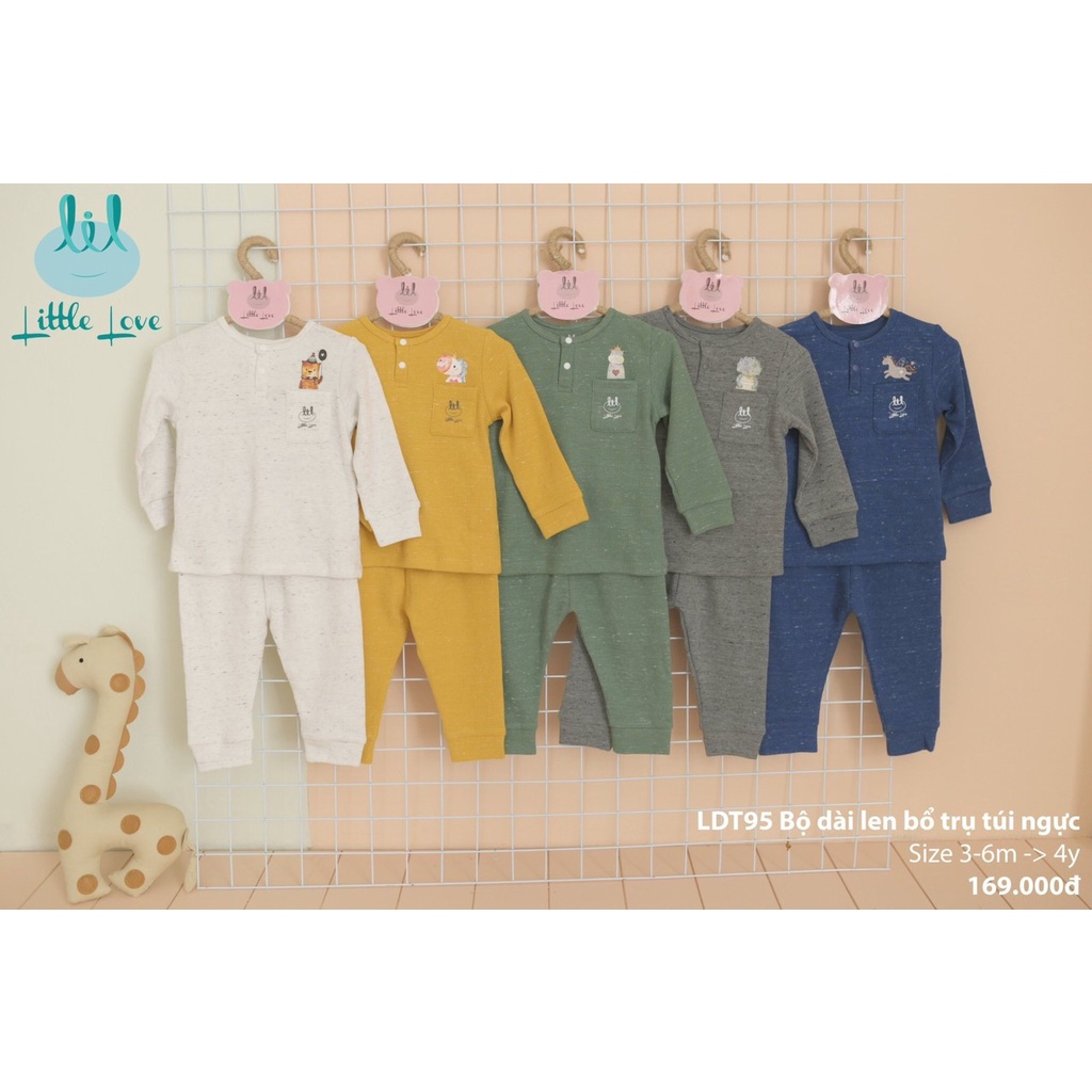 [CHÍNH HÃNG] Bộ dài tay len bổ trụ túi ngực họa tiết trẻ em đáng yêu Little Love