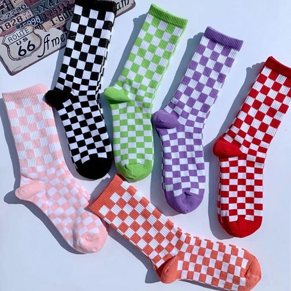 Vớ Cotton Thoải Mái Họa Tiết Caro Phong Cách Harajuku Đường Phố Hàn Quốc Cho Nam