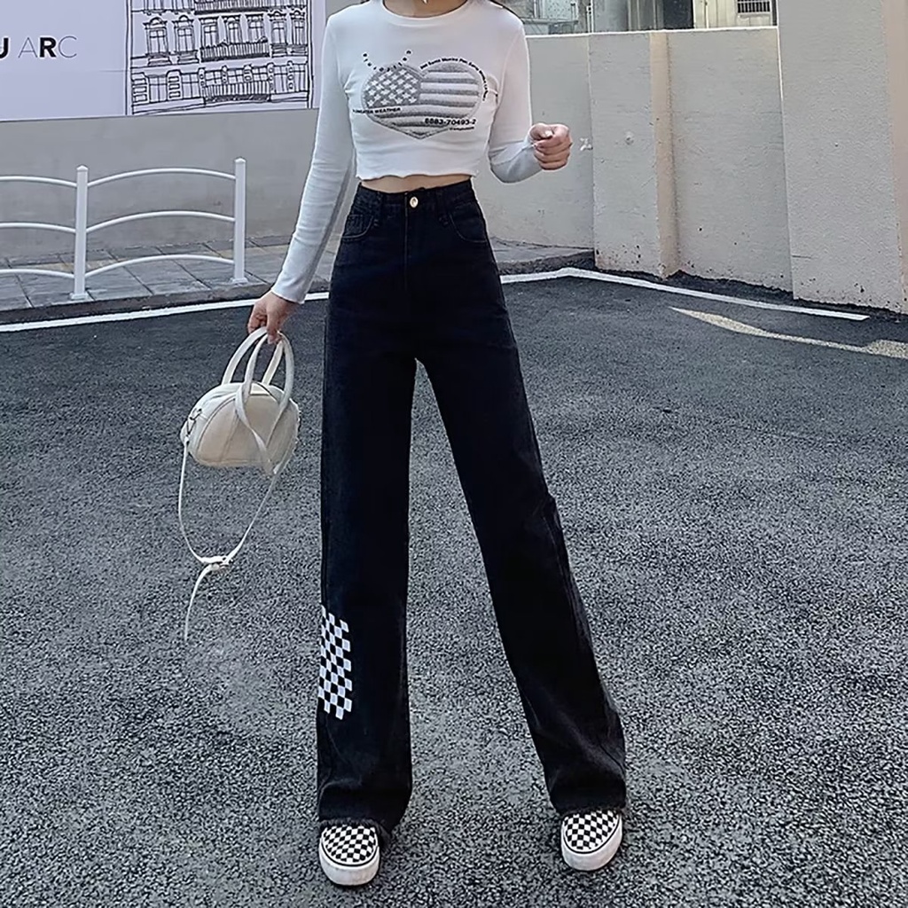 Quần Jeans Nữ Lưng Cao Ống Rộng Thời Trang Hàn Quốc