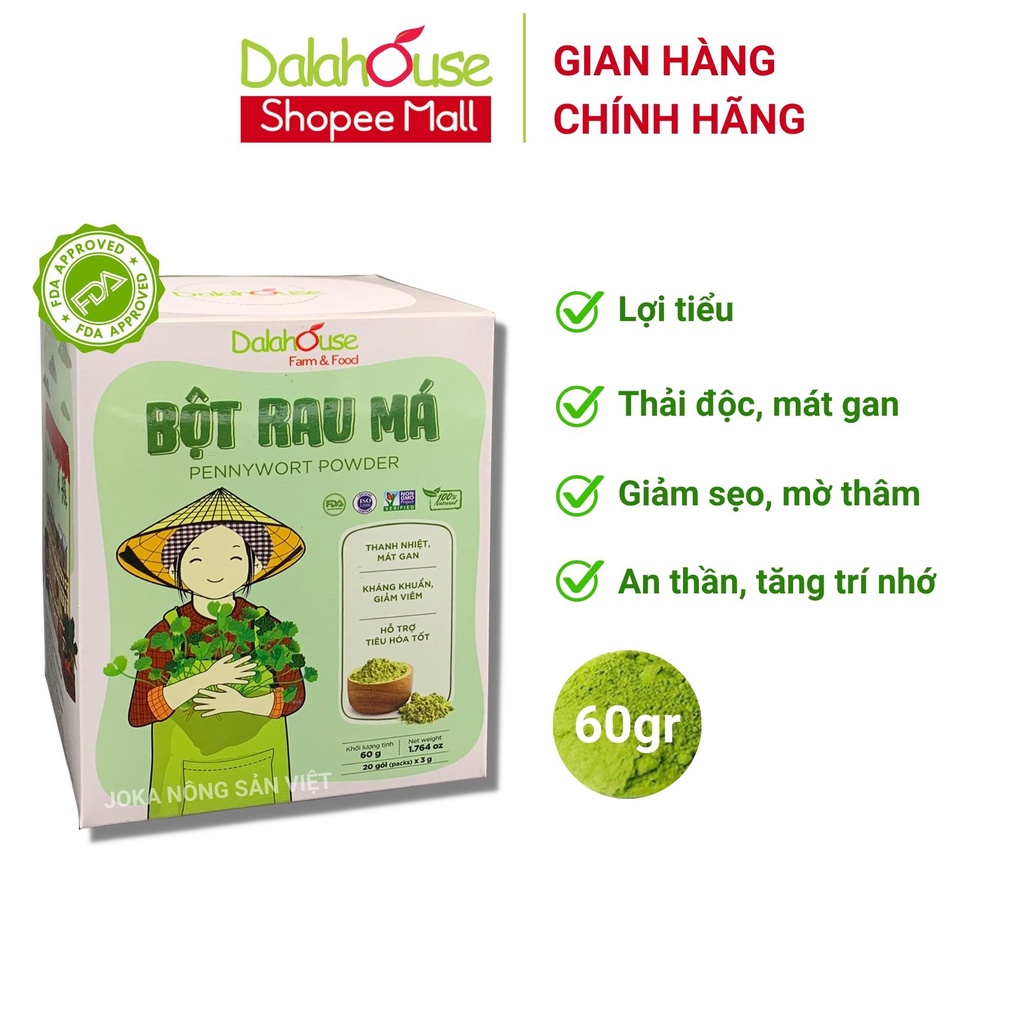 Bột rau má organic sấy lạnh Dalahouse nguyên chất 60gr mát gan giải độc, đạt tiêu chuẩn Châu Âu