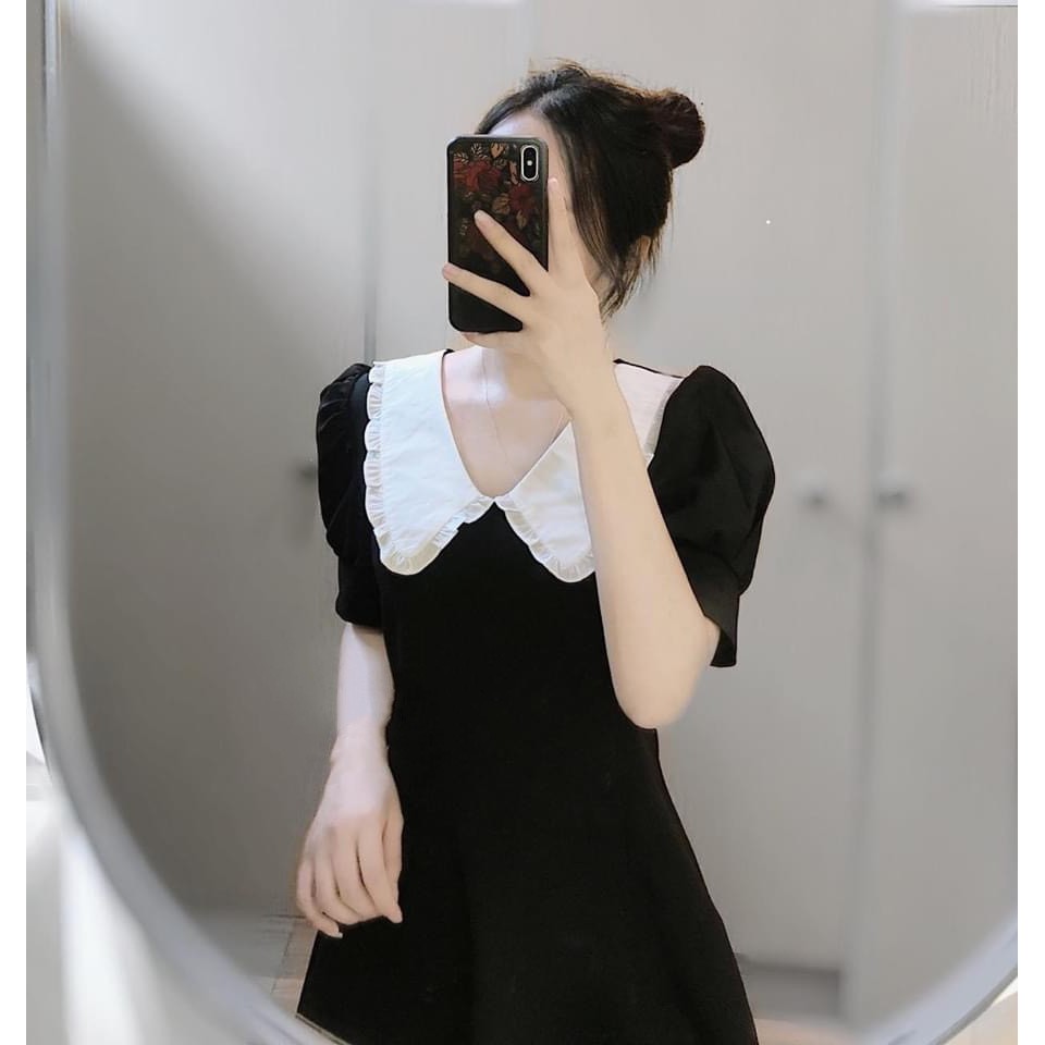Váy đen cổ bèo trắng tiểu thư sang chảnh
