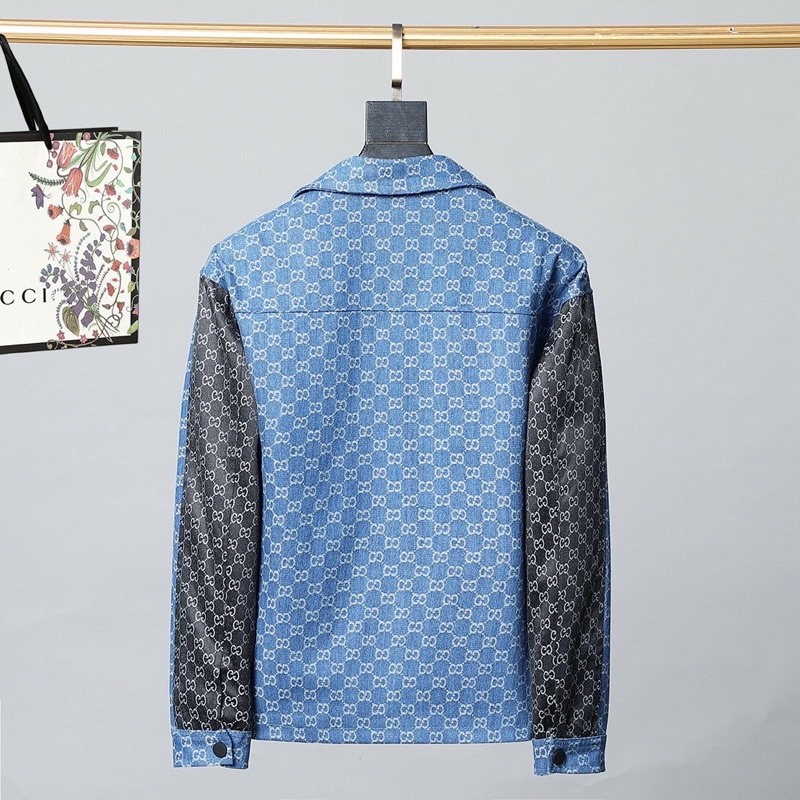 Áo khoác jeans nam có hai túi ngực hoạ tiết chữ thương hiệu Gucci GC cao cấp