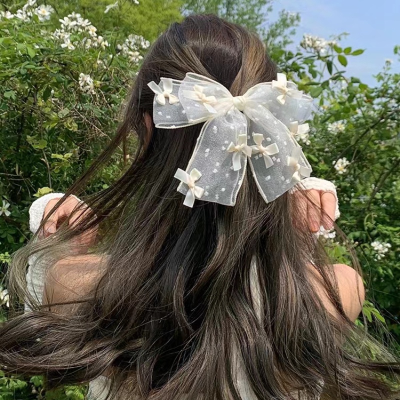 Kẹp Tóc Hình Nơ Họa Tiết Chấm Bi Phong Cách Hàn Quốc Xinh Xắn