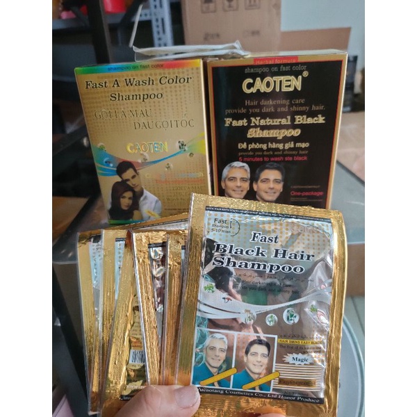 Hộp gội đen tóc CaoTen_ Gội là đen_ hộp 10 gói có kèm bao tay