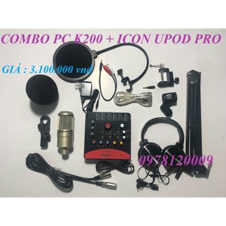 [ RẺ VÔ ĐỊCH ] Combo Mic thu âm Takstar Pc K200 + Soundcard ICon Upod Pro. Đầy đủ phụ kiện. Tặng tai nghe kiểm âm