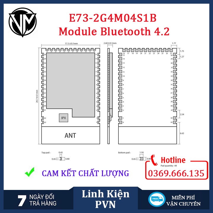 E73-2G4M04S1B Module Bluetooth 4.2 chip nRF52832 (PCB/IPEX)