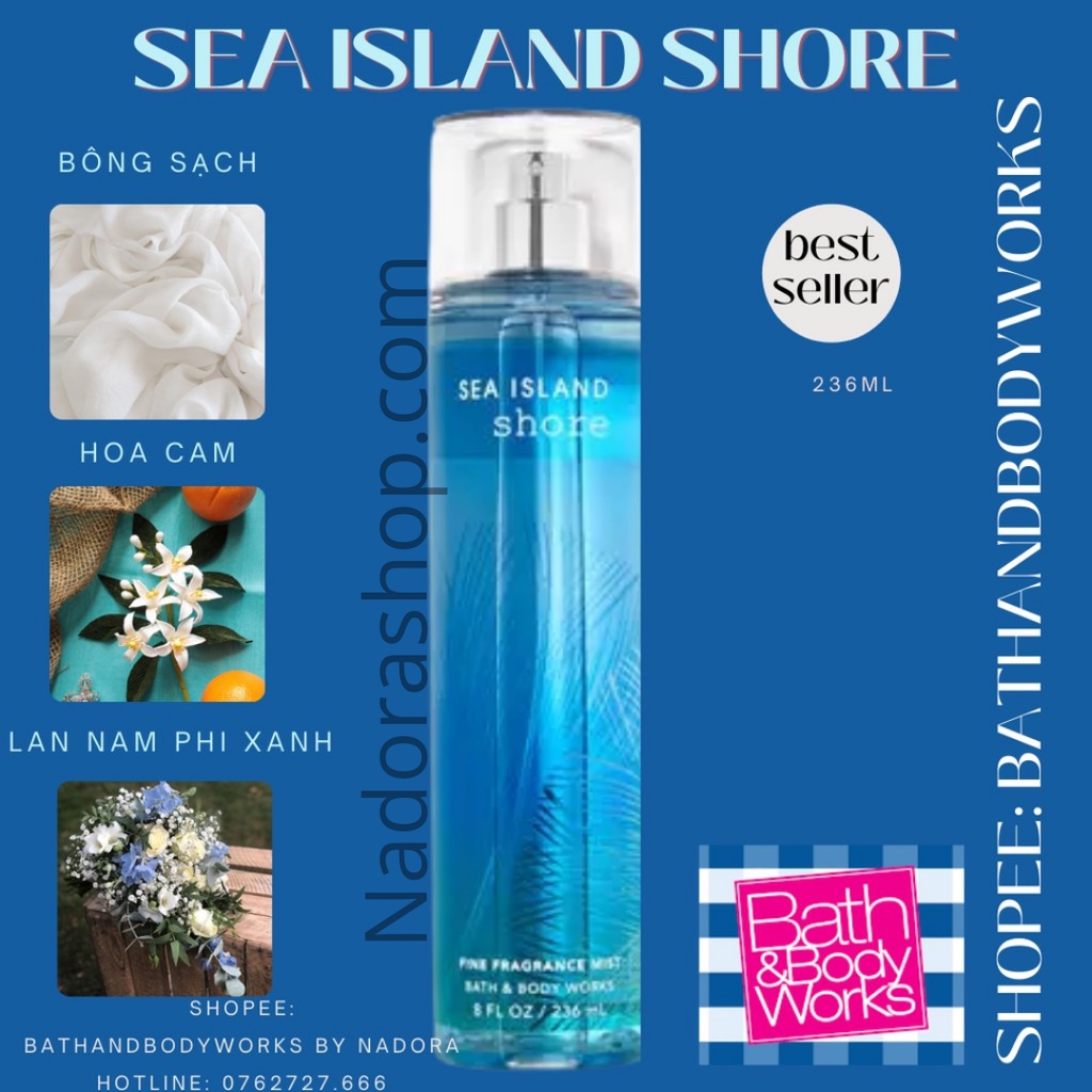 Xịt thơm toàn thân Sea Island Cotton / Shore Bath and Body Works Body Mist 236ml