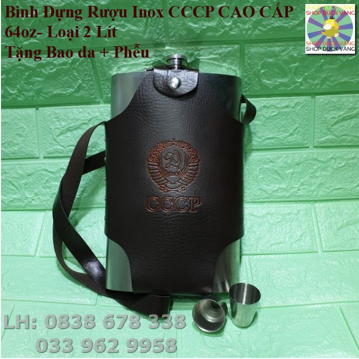 Bình Đựng Rượu Inox CCCP CAO CẤP - 64oz- Loại 2 Lít  + Tặng Bao da + Phễu