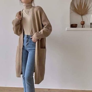 Áo khoác len bông thỏ dáng dài