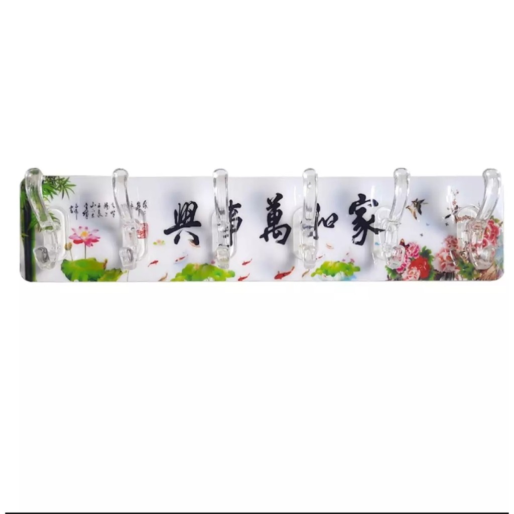 [FREESHIP] Thanh treo dán tường 6 móc họa tiết 3D siêu chắc chắn