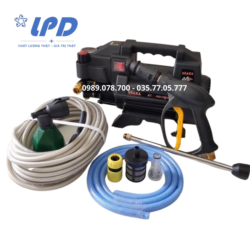 Máy Rửa Xe Gia Đình Có Chỉnh Áp Osaka R1 thế hệ mới dây xịt dài 15m