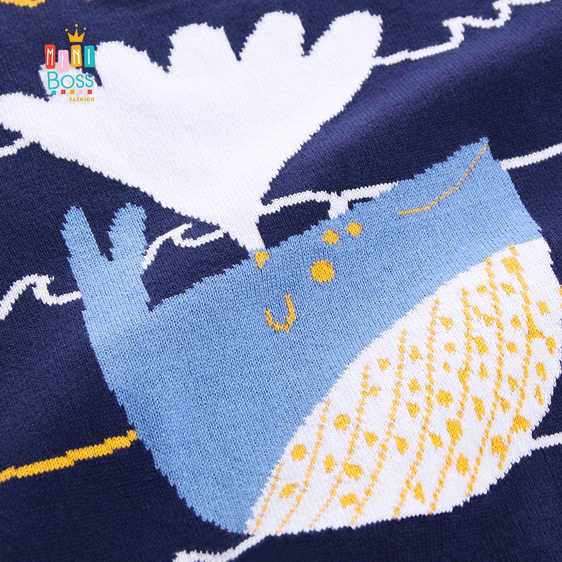 Áo len cho bé trai 10-29kg Quảng Châu 2 lớp | Áo len họa tiết cá voi siêu ấm MiniBoss