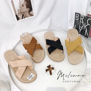 Dép đế cói quai chéo da lộn t25
