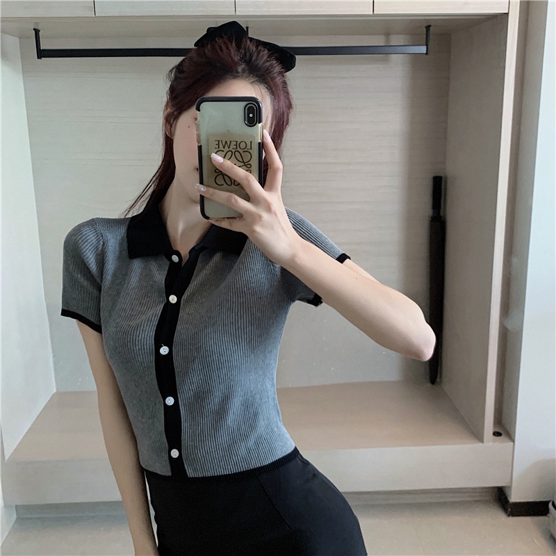 Áo thun tay ngắn cổ polo vải lụa lạnh phong cách trẻ trung dành cho nữ