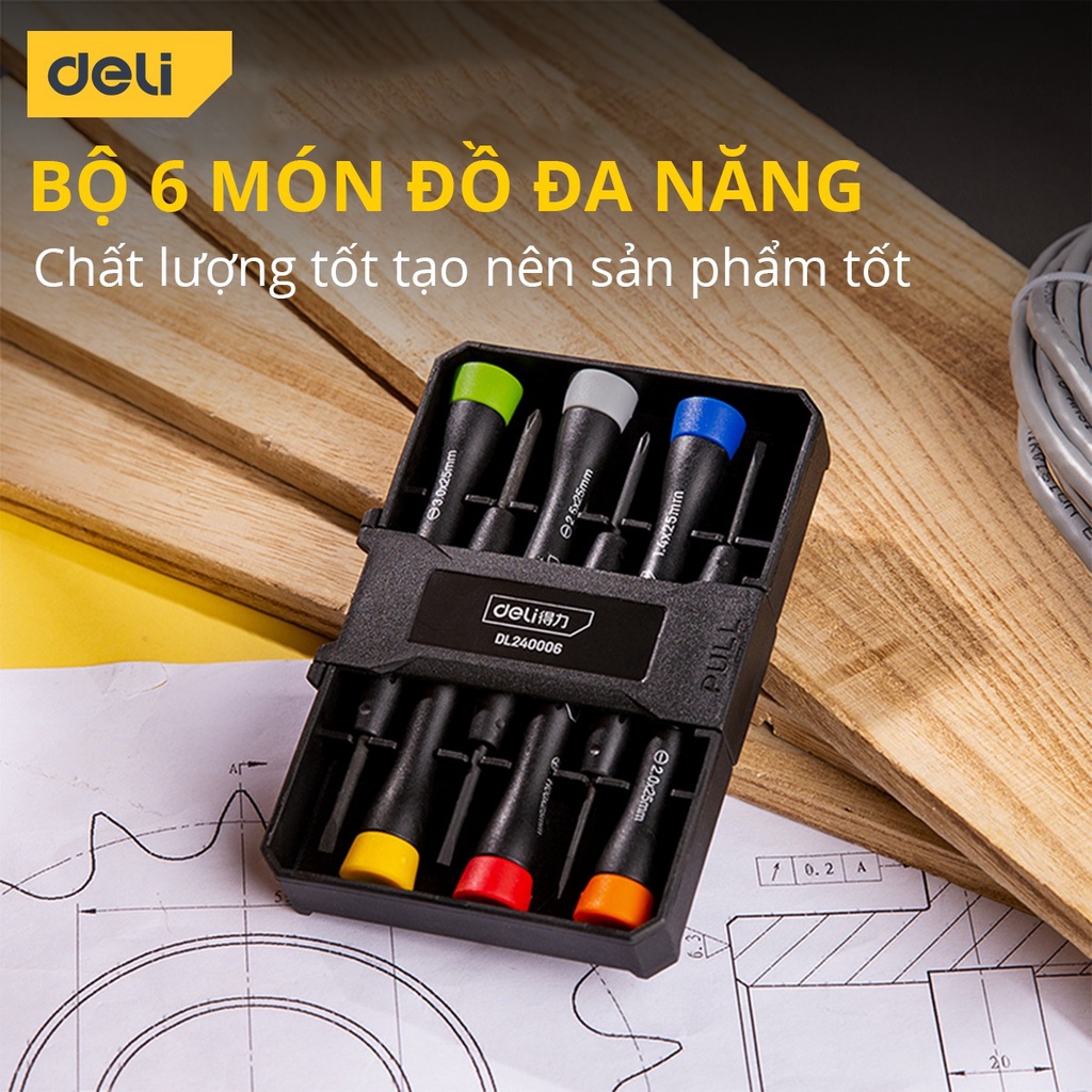 Bộ Tua Vít Đa Năng Deli Nhiều Màu Sắc Dễ Phân Biệt, Sử Dụng Cho Nhiều Kích Cỡ, Sửa Chữa Đồng Hồ, Linh Kiện - DL240006