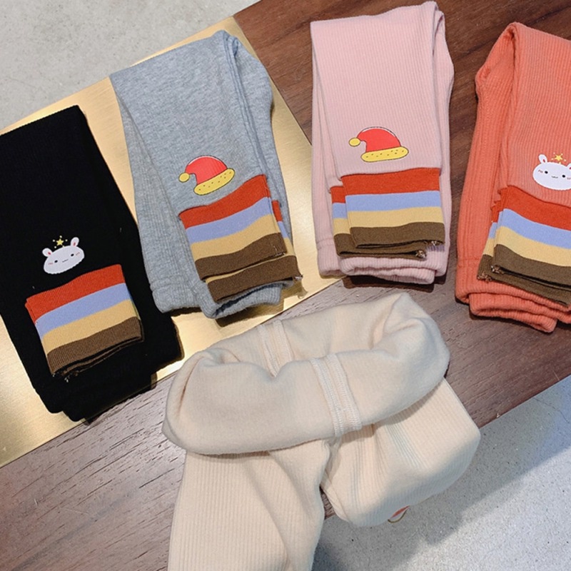 Quần legging lót lông cừu dày họa tiết hoạt hình dễ thương tùy chọn màu sắc dành cho bé gái