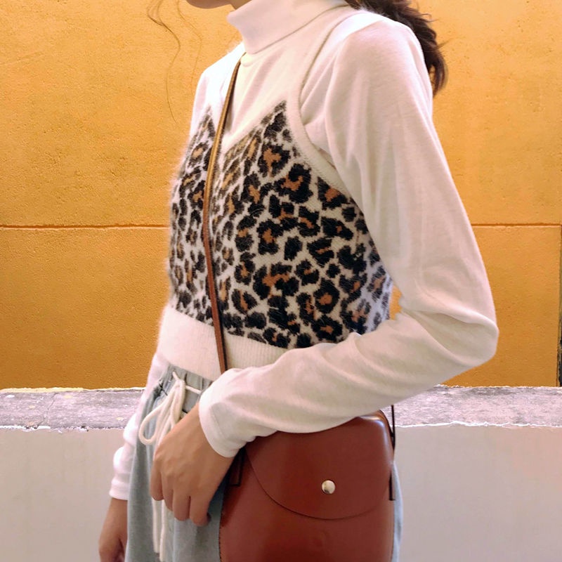 Áo len không tay bằng vải nhung họa tiết da báo thời trang sành điệu cho nữ