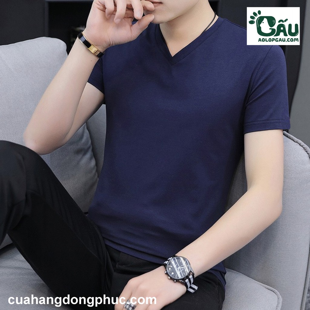 Áo cổ tim Gấu 194 trơn vải coton dày dặn, co dãn, form slìmfit | BigBuy360 - bigbuy360.vn