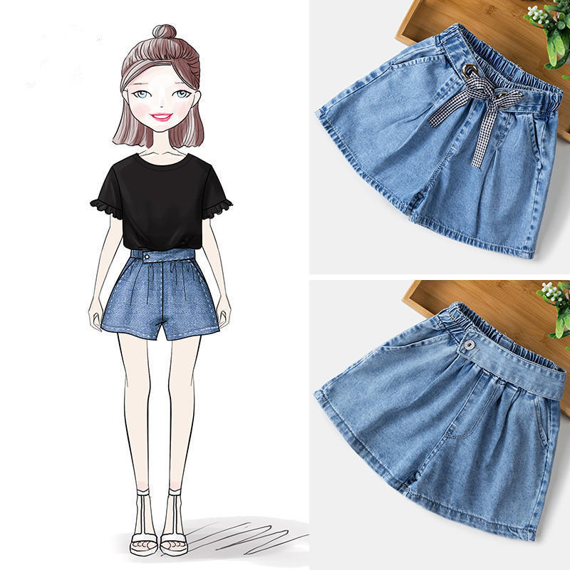 Quần Short Jean Ống Rộng Cá Tính Thời Trang Mùa Hè Dành Cho Bé Gái 120cm - 160cm