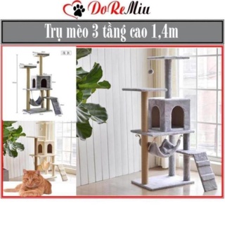 Trụ mèo leo trèo 3 tầng Nhà cây cho mèo cao 1,4m cat tree dụng cụ cào móng