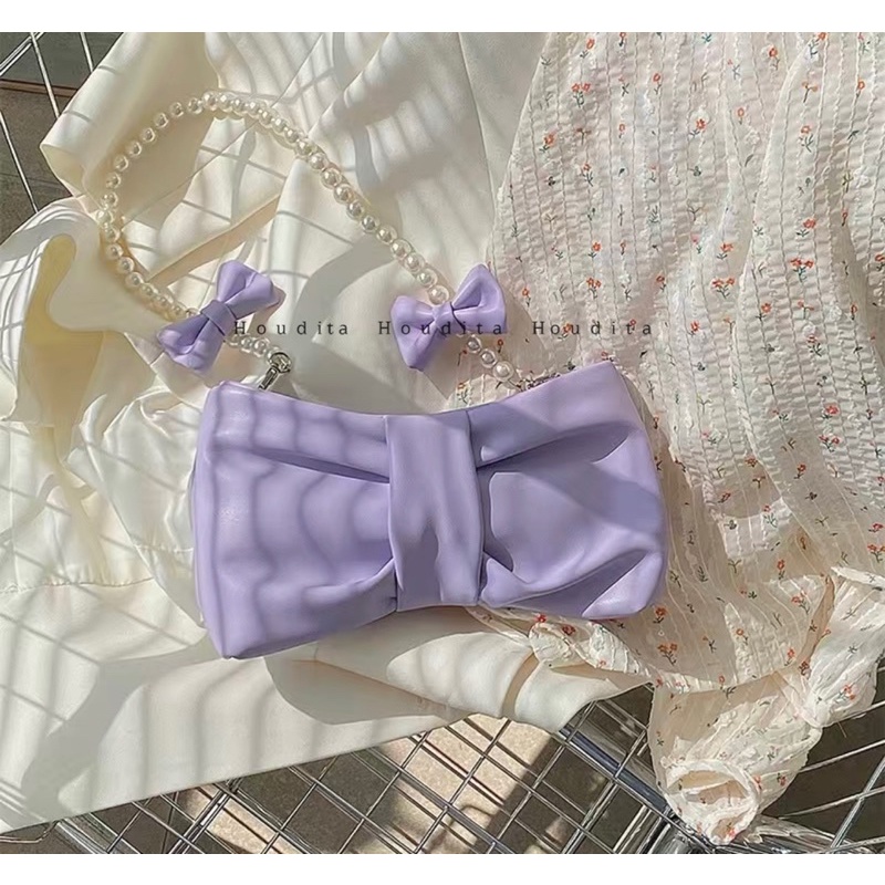 Túi xách nữ dây đeo dáng nơ xinh xắn da mềm dáng túi nhỏ 4 màu túi đeo chéo dây ngọc - HOUDITA - STXCTK006