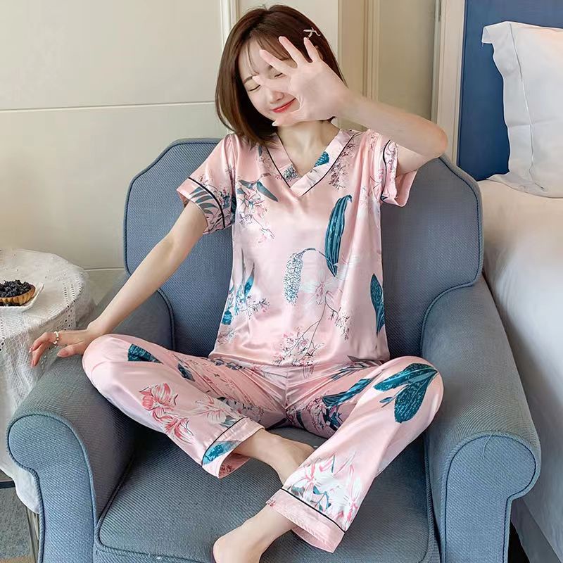 Bộ Đồ Ngủ Tay Ngắn Chất Lụa Satin Plus Size M-4XL Thời Trang Hàn Quốc Cho Nữ