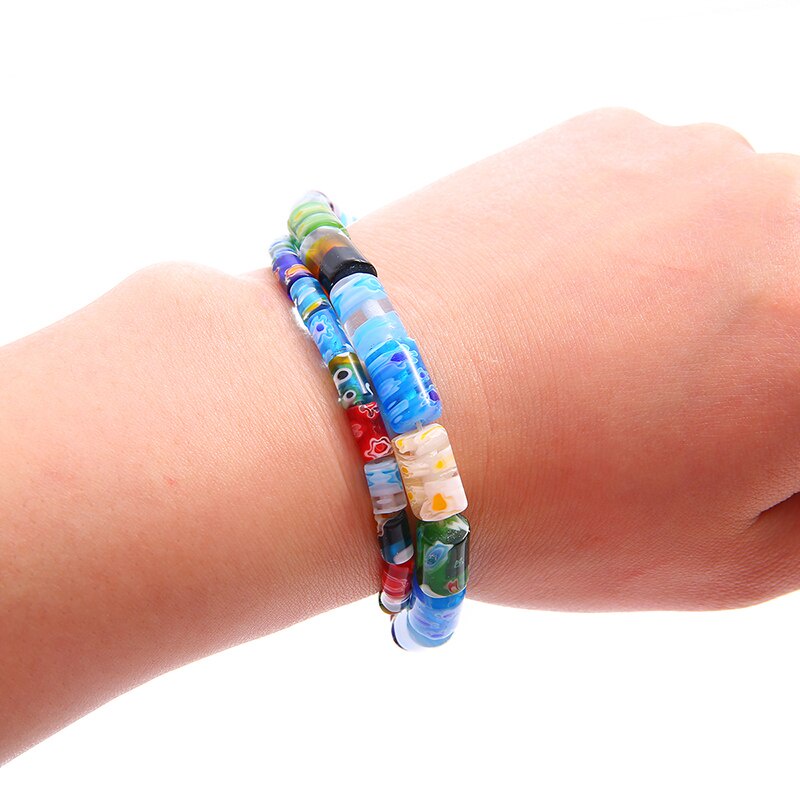 Hạt thủy tinh hình ống họa tiết hỗn hợp làm trang sức thủ công diy