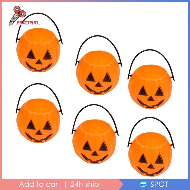 [Prettyia1] 6 Xô Đựng Kẹo Hình Bí Ngô Halloween Trang Trí