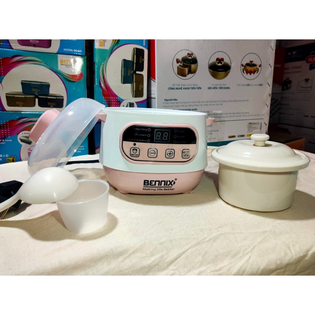 Nồi chưng yến, nấu cháo hầm cách thủy cho bé BENNIX 100A dung tích 1L Bảo hành 12 tháng