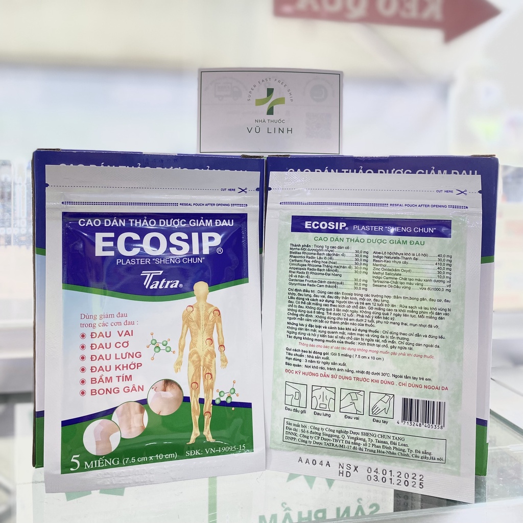 Cao Dán Thảo Dược Giảm Đau ECOSIP Tatra  dùng khi: bong gân, đau mỏi cơ, khớp, lưng, vai