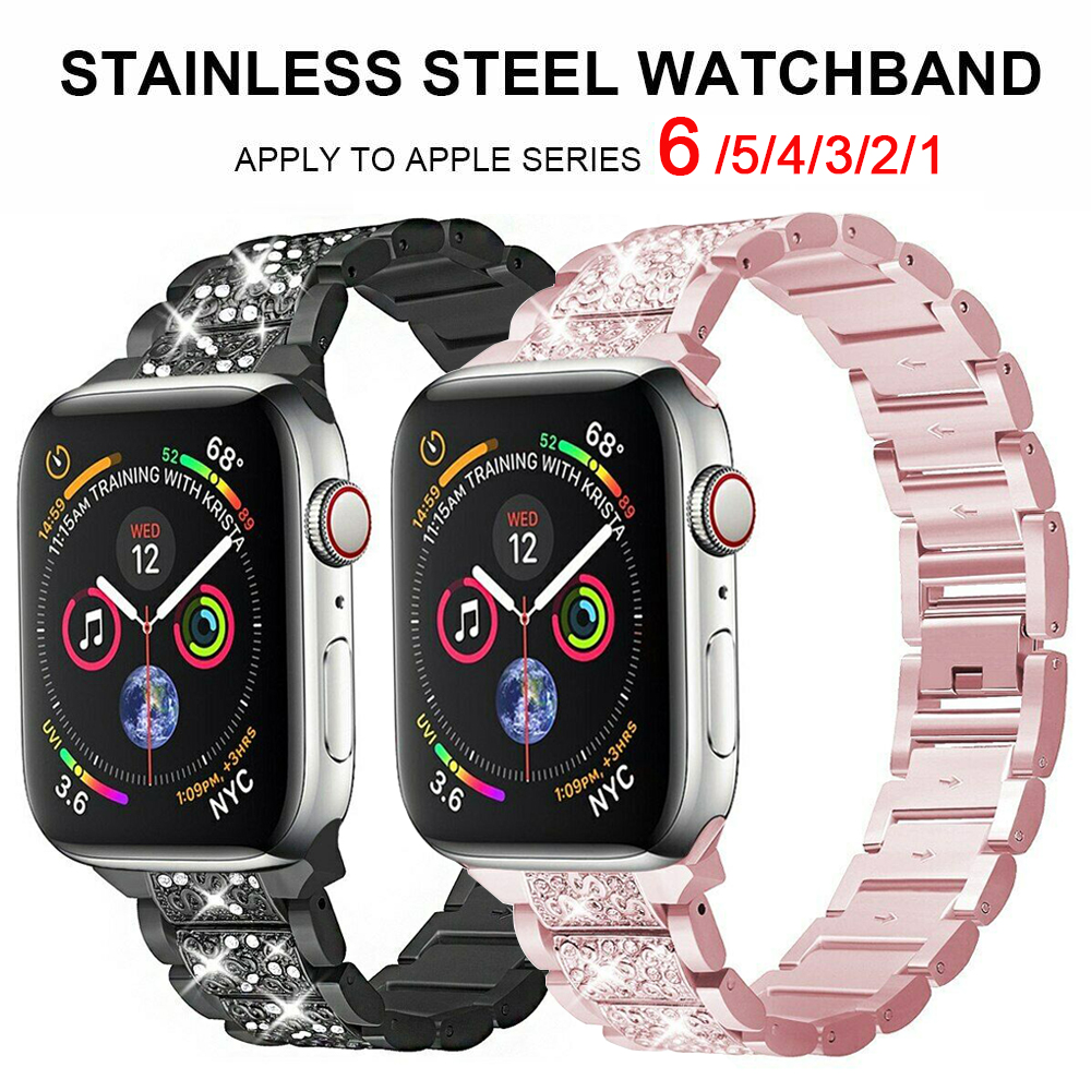 Dây Đồng Hồ Bằng Thép Không Gỉ Đính Đá Thời Trang Cho Iwatch 38mm 40mm 42mm 44mm