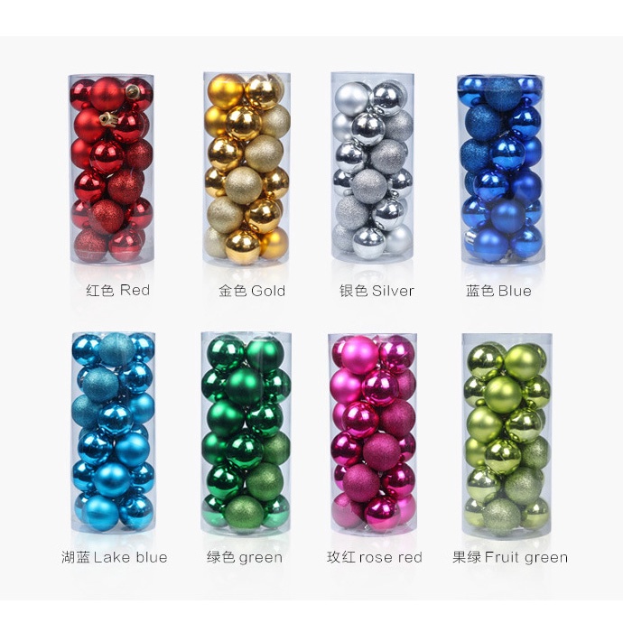 Set 24 Trái Châu Nhựa 3Cm Nhiều Màu Sắc Trang Trí Cây Thông Noel