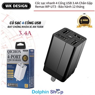 Củ Sạc Nhanh 4 Cổng Usb 3.4A WK - Chính Hãng Bảo Hành 12 Tháng