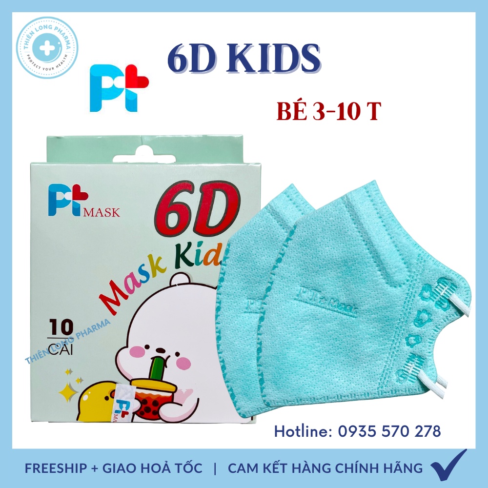 Khẩu trang trẻ em 6D  4 lớp vải 4S kháng khuẩn siêu mịn cho bé hàng chính hãng công ty Phương Tuyến