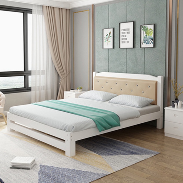 Giường gỗ thông 1m2 x 1m9 kèm tựa lưng, giường gỗ thông sang trọng GUT013