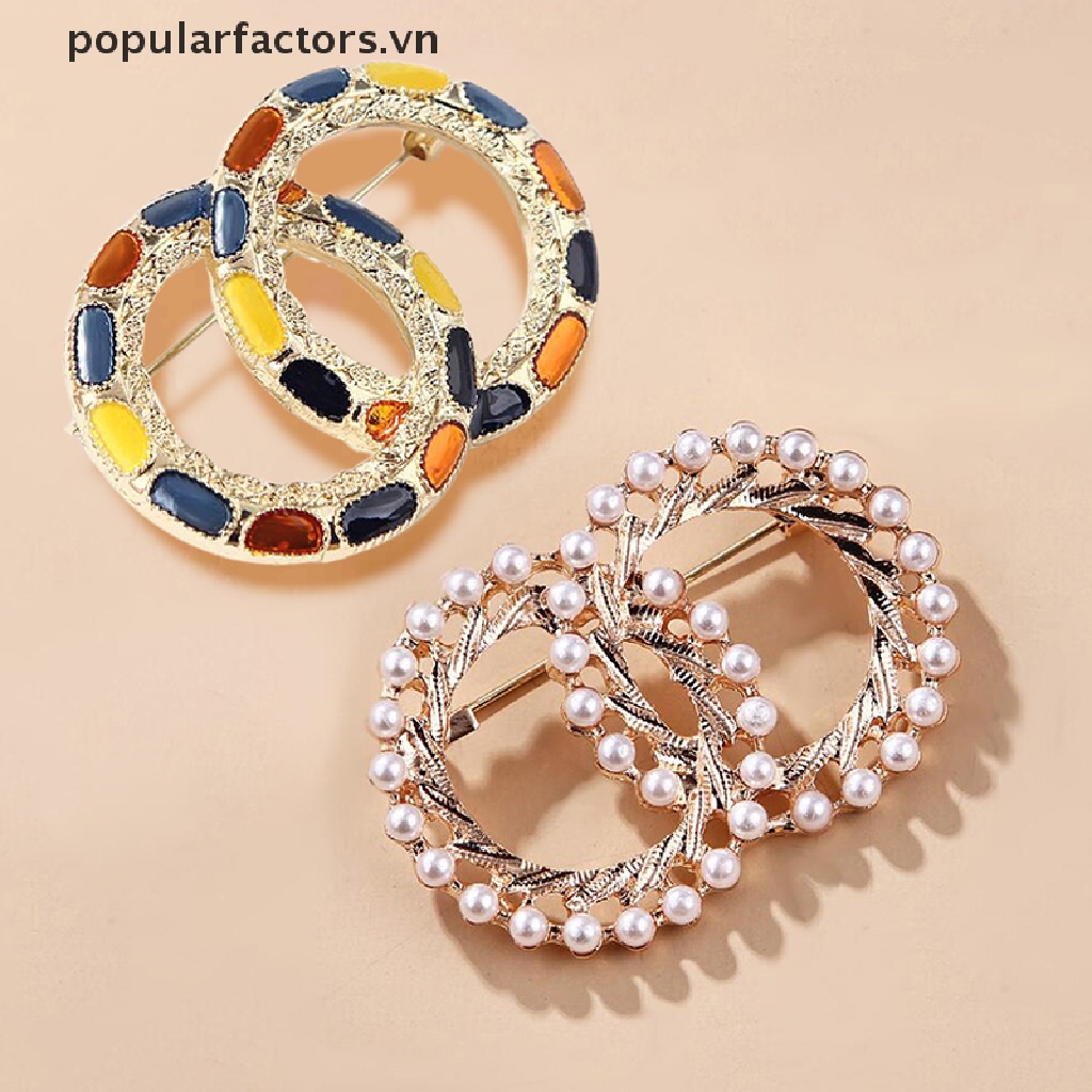 Ghim Cài Áo / Khăn Choàng Hình Tròn Tráng Men Nhiều Màu Đính Ngọc Trai Sang Trọng