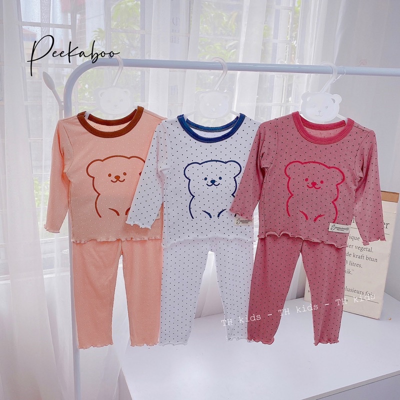 Bộ dài tay gân tăm lạnh chấm bi cho bé gái size 6-16kg