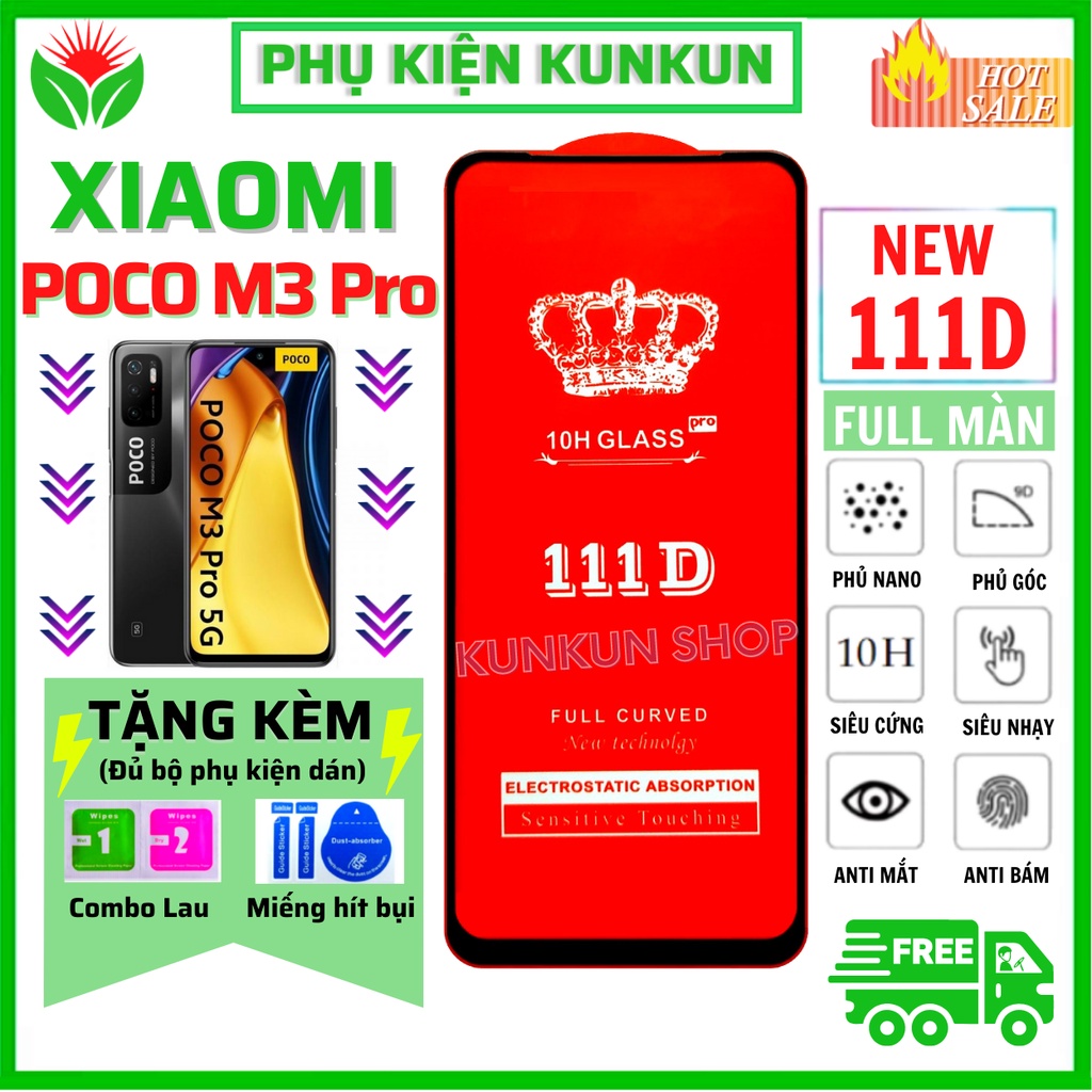 [Loại Mới] Kính Cường Lực Xiaomi Poco M3 Pro - Full màn hình 111D - Độ cứng 10H - Bảo hành 1 đổi 1. [hot]