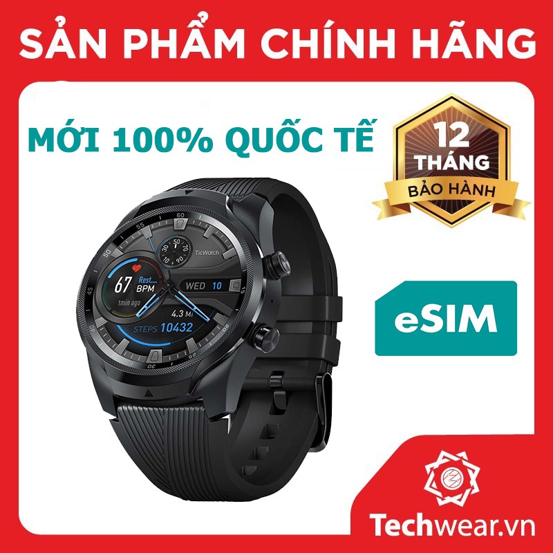 Đồng hồ thông minh Ticwatch Pro 4G LTE bản quốc tế chính hãng Bảo hành 12 tháng - Techwear