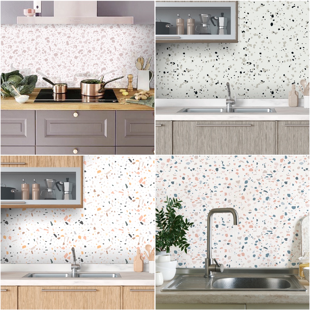 Giấy Dán Bếp chịu nhiệt chống dầu mỡ, dễ lau chùi, decal dán bếp nhiều mẫu Châu Âu Terrazzo DGB-A01DB