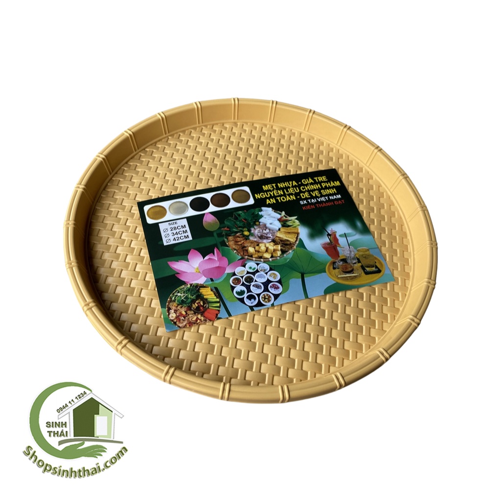 Mẹt nhựa giả mây đựng bún đậu size đại 52cm màu vàng - Khay nhựa tròn