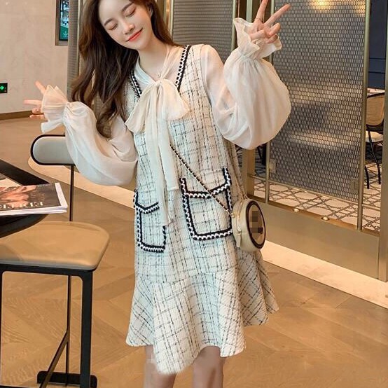 [Sẵn Hàng]♥️Set Áo+Váy Xoè Dạ Tweed Ulzzang(ảnh thật)Fzsize dưới 60kg