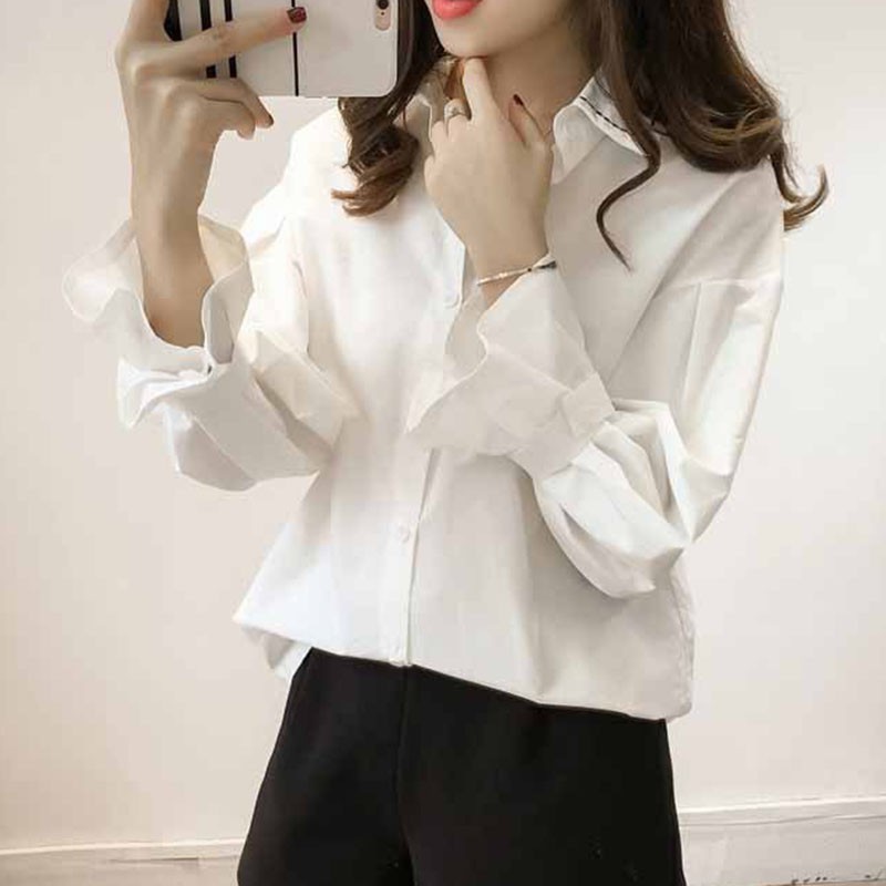 Áo sơ mi cổ bẻ dài tay phong cách Hàn Quốc trẻ trung thanh lịch dành cho nữ | BigBuy360 - bigbuy360.vn