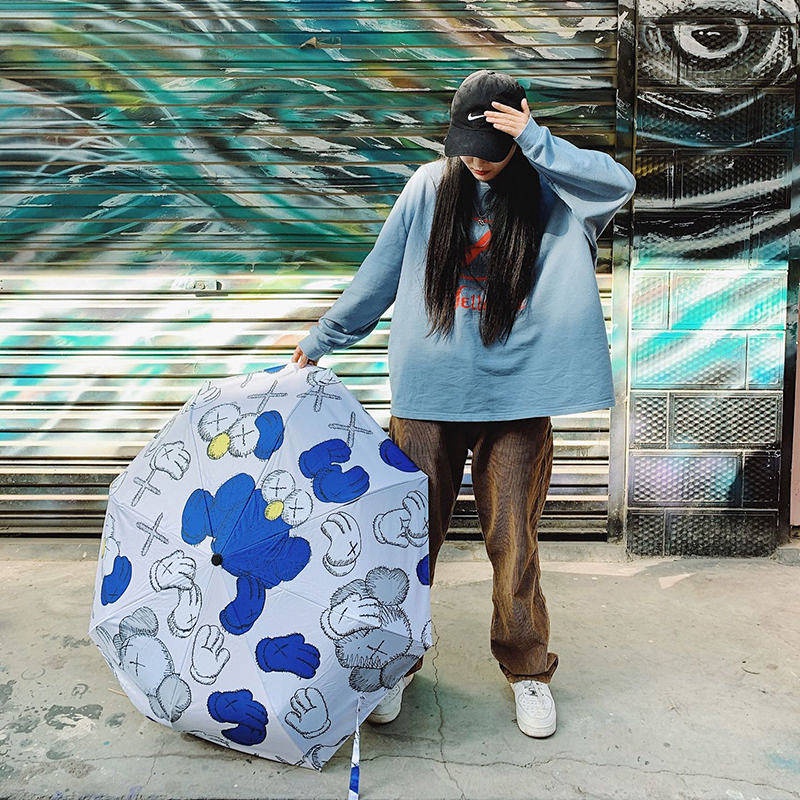 Sesame Street KAWS Umbrella Folding Fully Automatic Umbrella Rain Dual-Use Sun Protection Sun Umbrella Female Student Korean Style Internet Celebrity Male iOr4