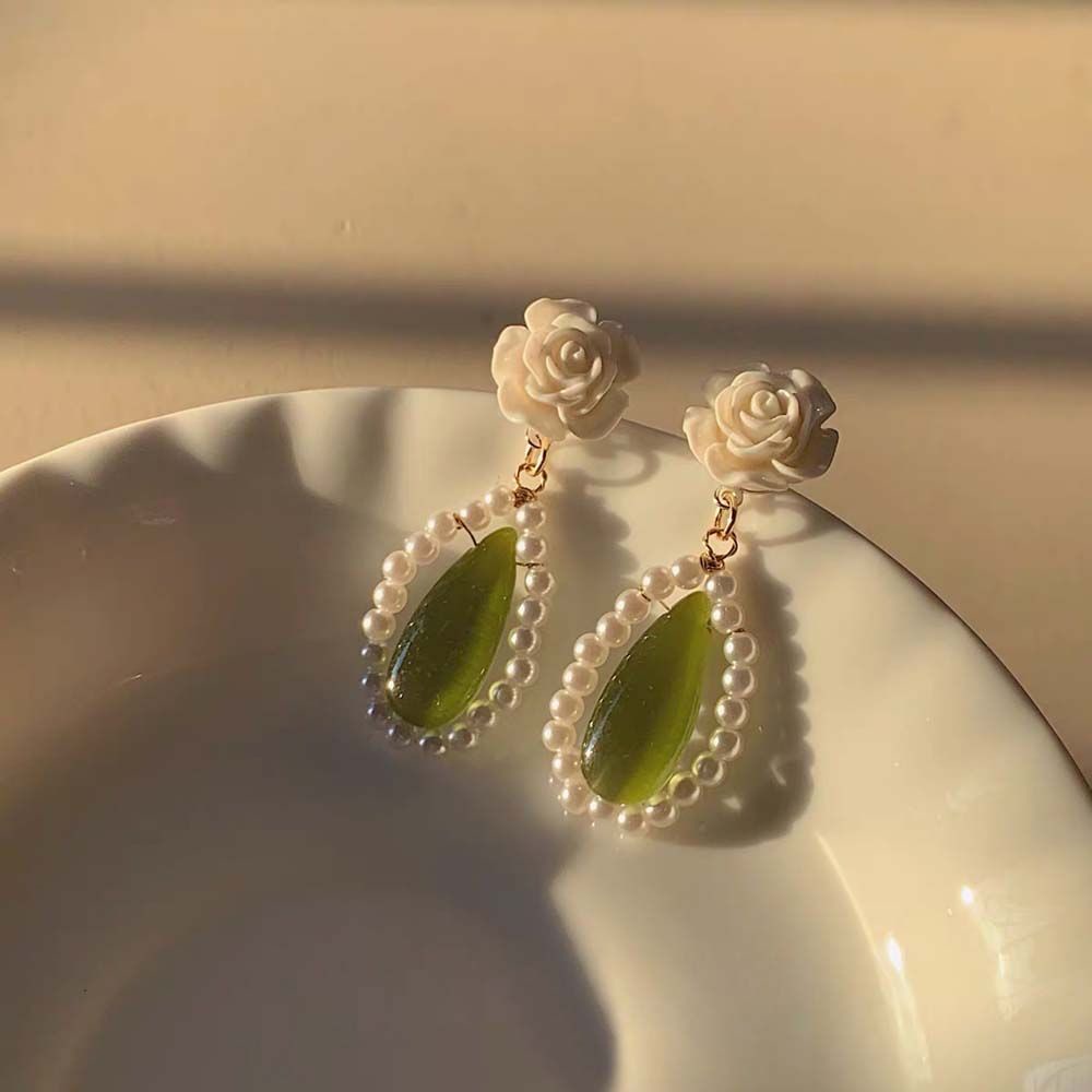 Khuyên Tai Hoa Hồng Bằng Hợp Kim Đính Ngọc Trai Nhiều Màu Thời Trang Thanh Lịch Cho Nữ